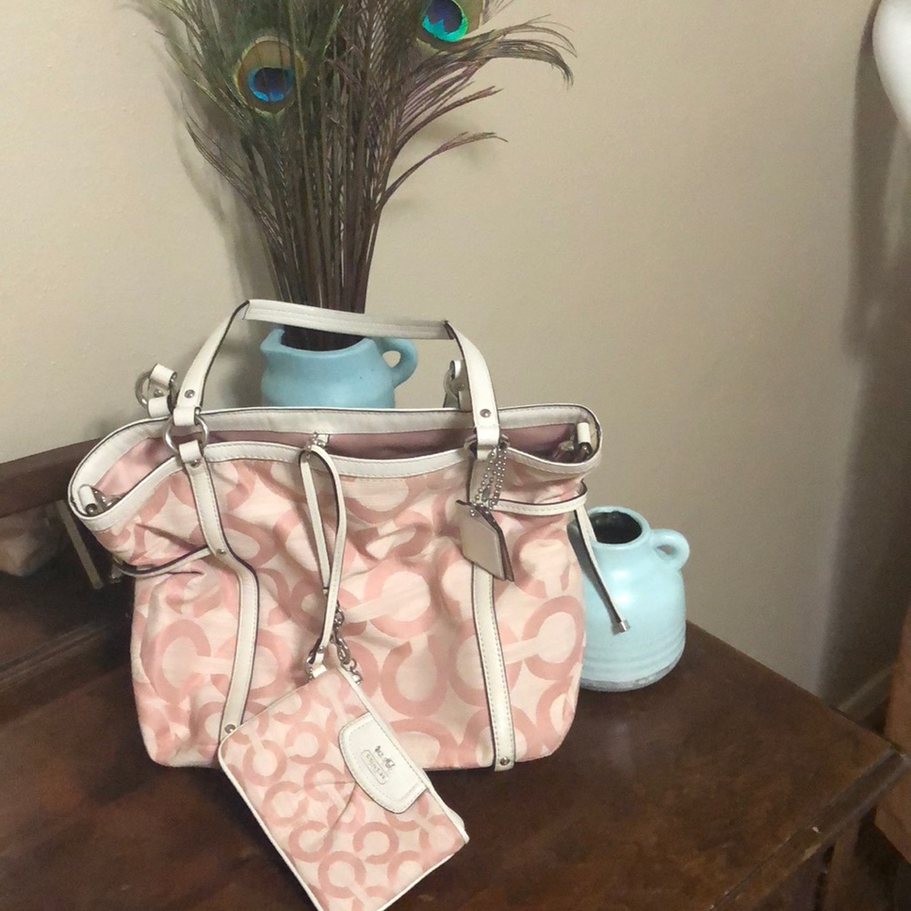 Pink Coach OP Art Tote Bag With Matching Wallet